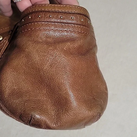 Cole Haan Dillan Ruched Cognac Brown Studded Satchel Bag Y2K Messy Fabulous - Picture 3 of 16